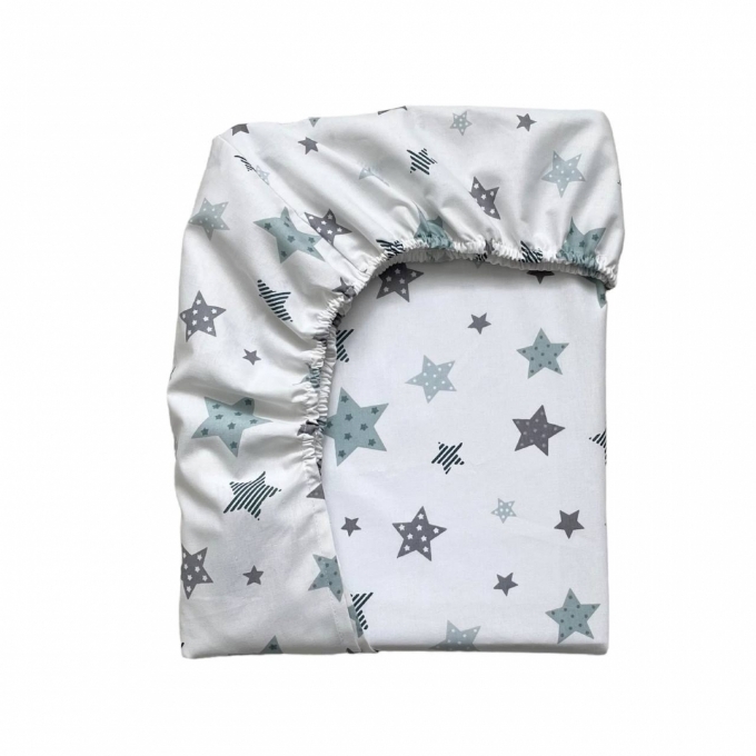 Husa saltea patuț bebe copii din bumbac 120 x 60 cm, Stelute menta (6)